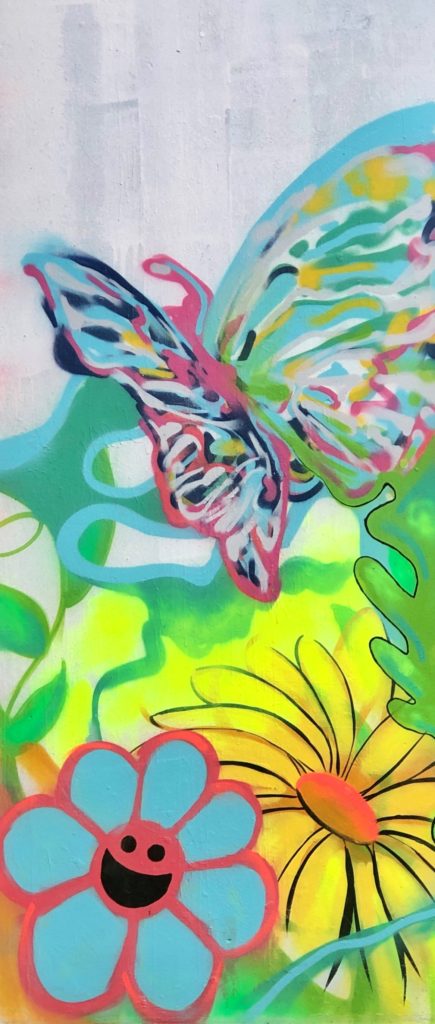 Colorful butterfly mural at Trinity Park in Fort Worth, Texas