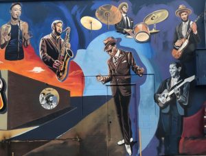 Jazz musician Leon Bridges mural in Fort Worth, Texas