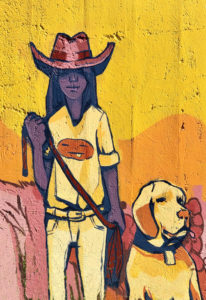 Trinity Trails 29A Bulldog Rodeo mural - girl and dog
