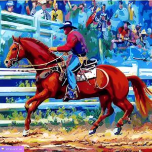 Expressionist style image of a rodeo cowboy on a horse