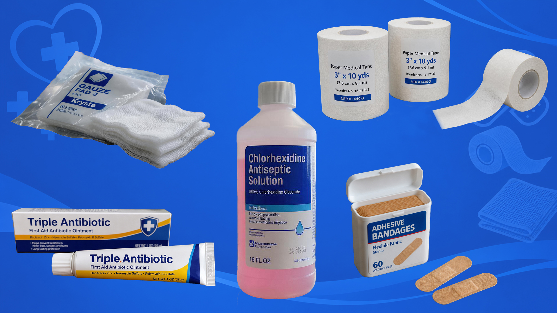 An image of dressing supplies recommended for tummy tuck mommy makeover recovery